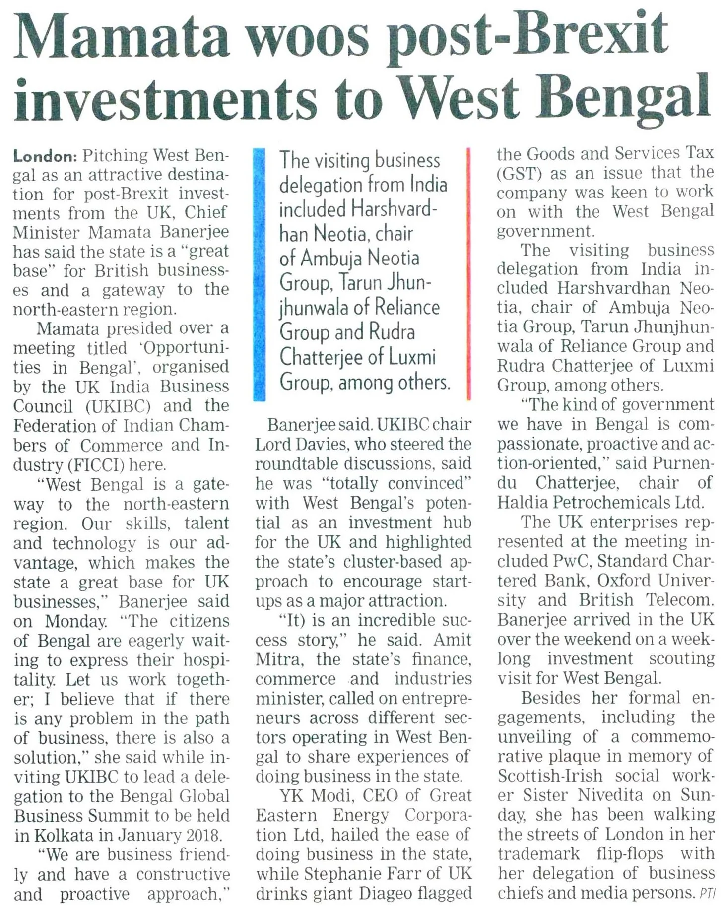 Mamata woos post- Brexit investments to West Bengal
