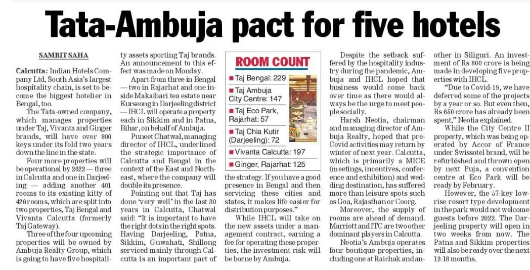 Tata Ambuja pact for 5 hotels – The Telegraph