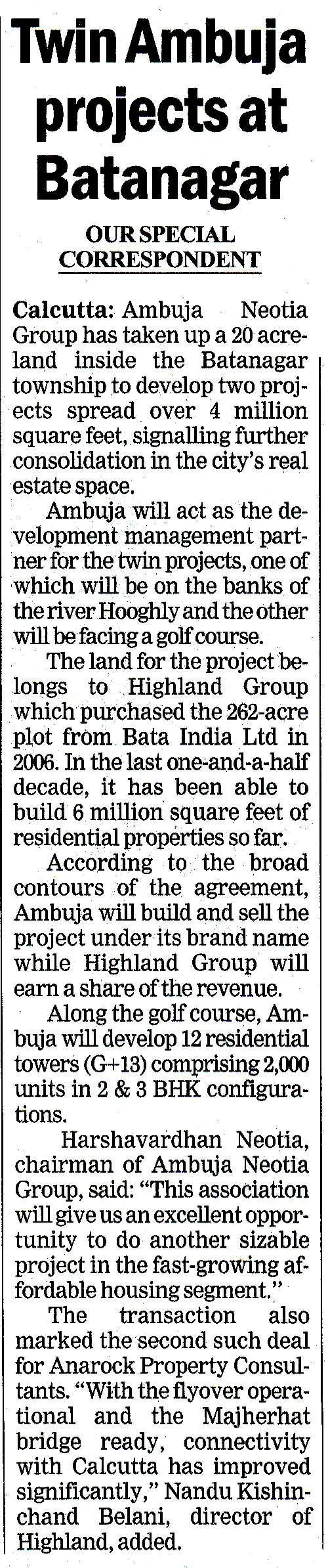 Twin Ambuja Projects at Batanagar – The Telegraph
