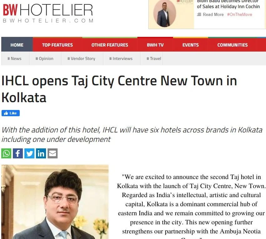 IHCL opens Taj City Centre New Town in Kolkata