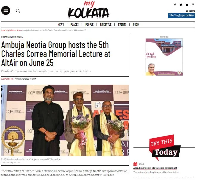 Ambuja Neotia Group hosts the 5th Charles Correa Memorial Lecture at AltAir on June 25 ~ The Telegraph