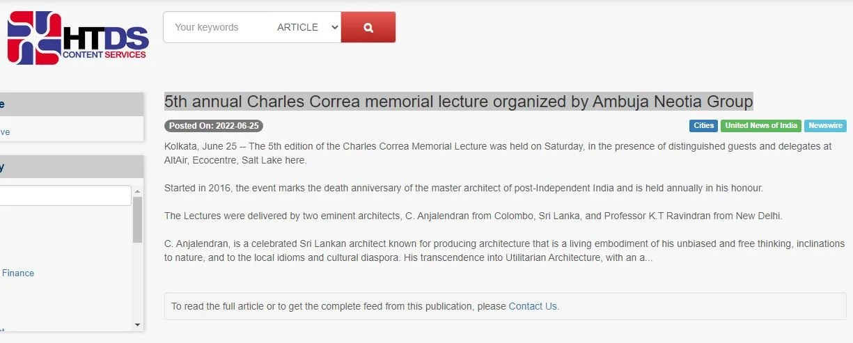 5th annual Charles Correa memorial lecture organized by Ambuja Neotia Group ~ ht Syndication