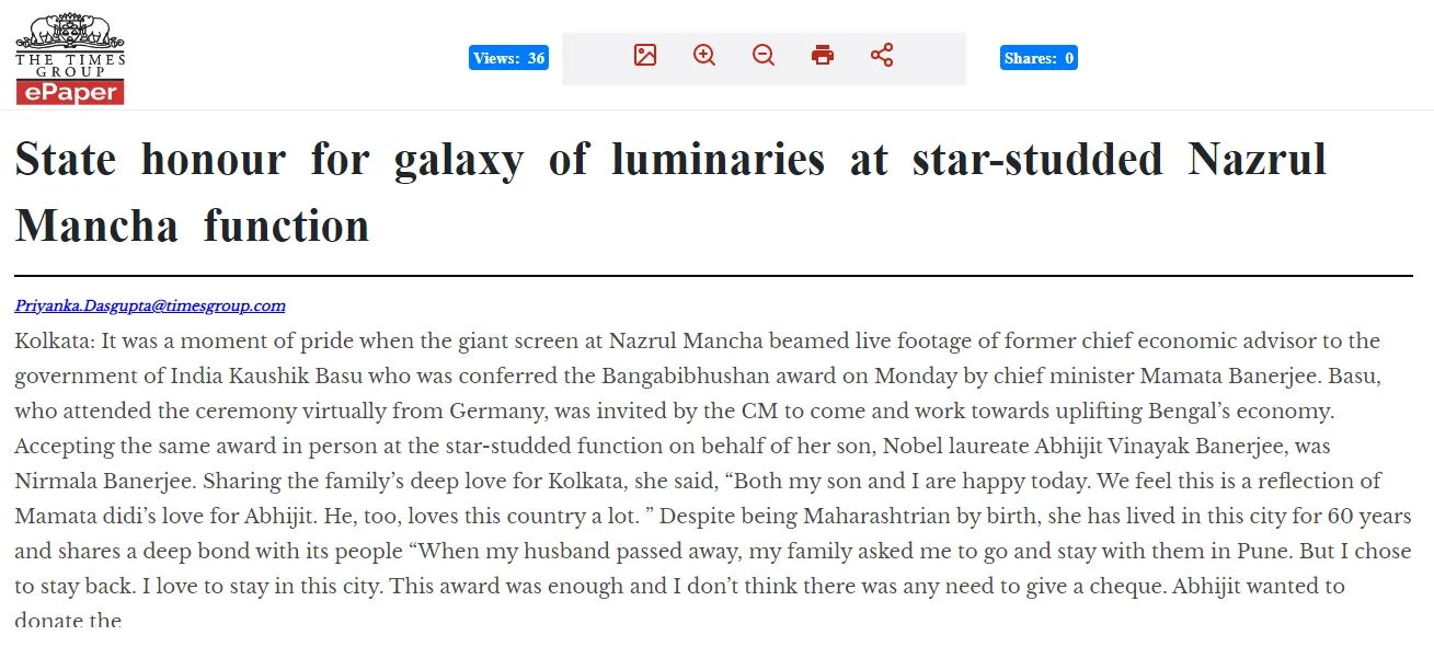 State honour for galaxy of luminaries at star-studded Nazrul Mancha function ~ TOI