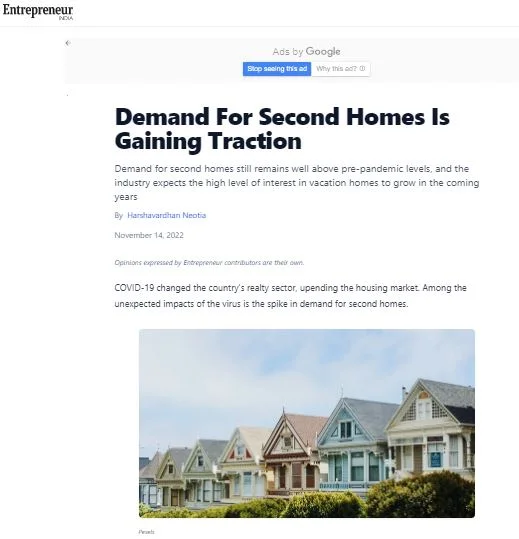 Demand For Second Homes Is Gaining Traction ~ Entrepreneur Beta
