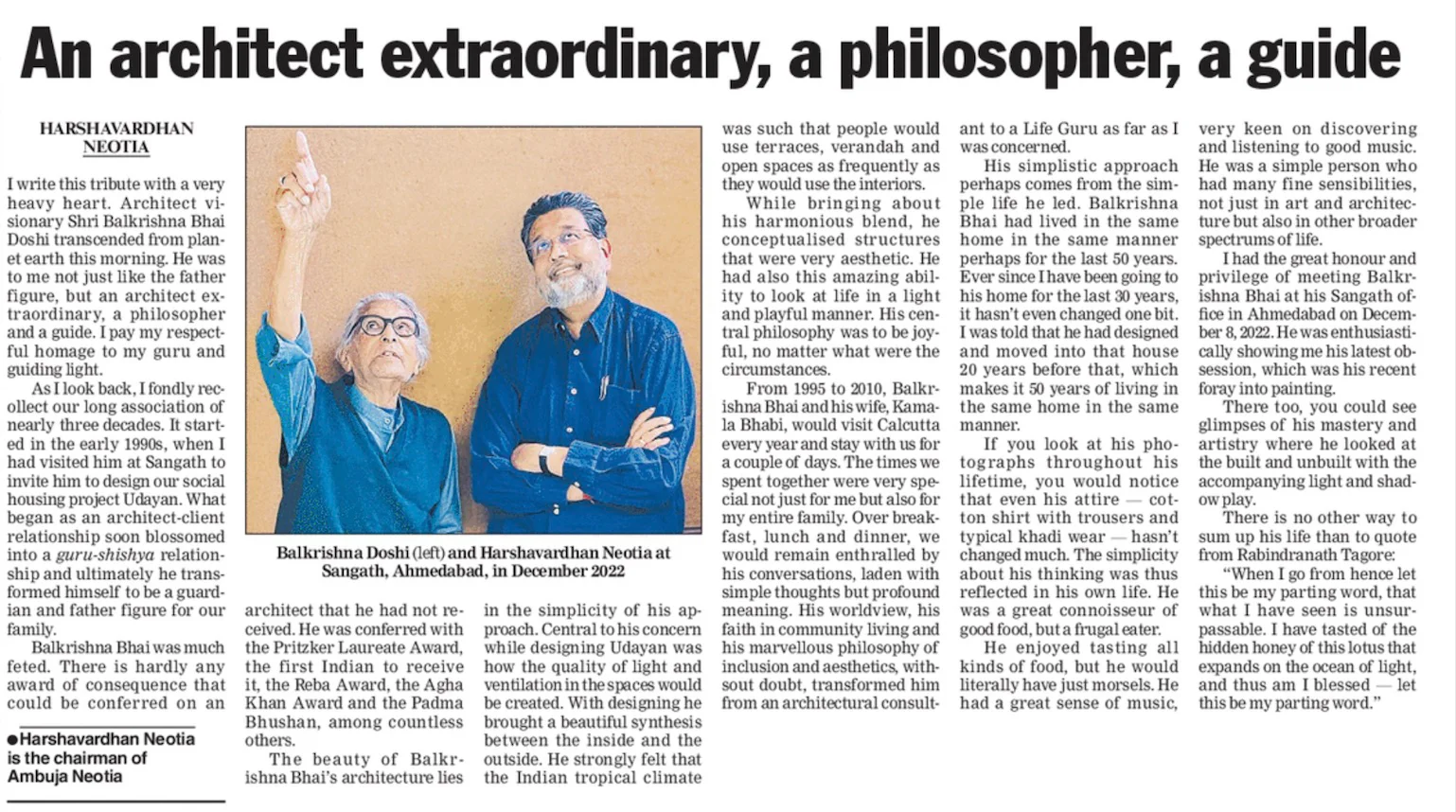 An Architect Extraordinary, A Philosopher, A Guide ~ The Telegraph
