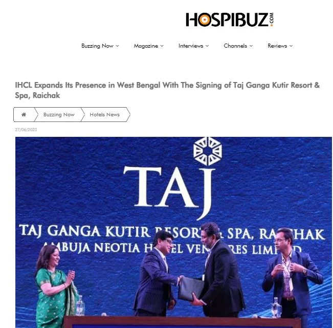 IHCL Expands Its Presence in West Bengal With The Signing of Taj Ganga Kutir Resort & Spa, Raichak ~ Lexis Magazine