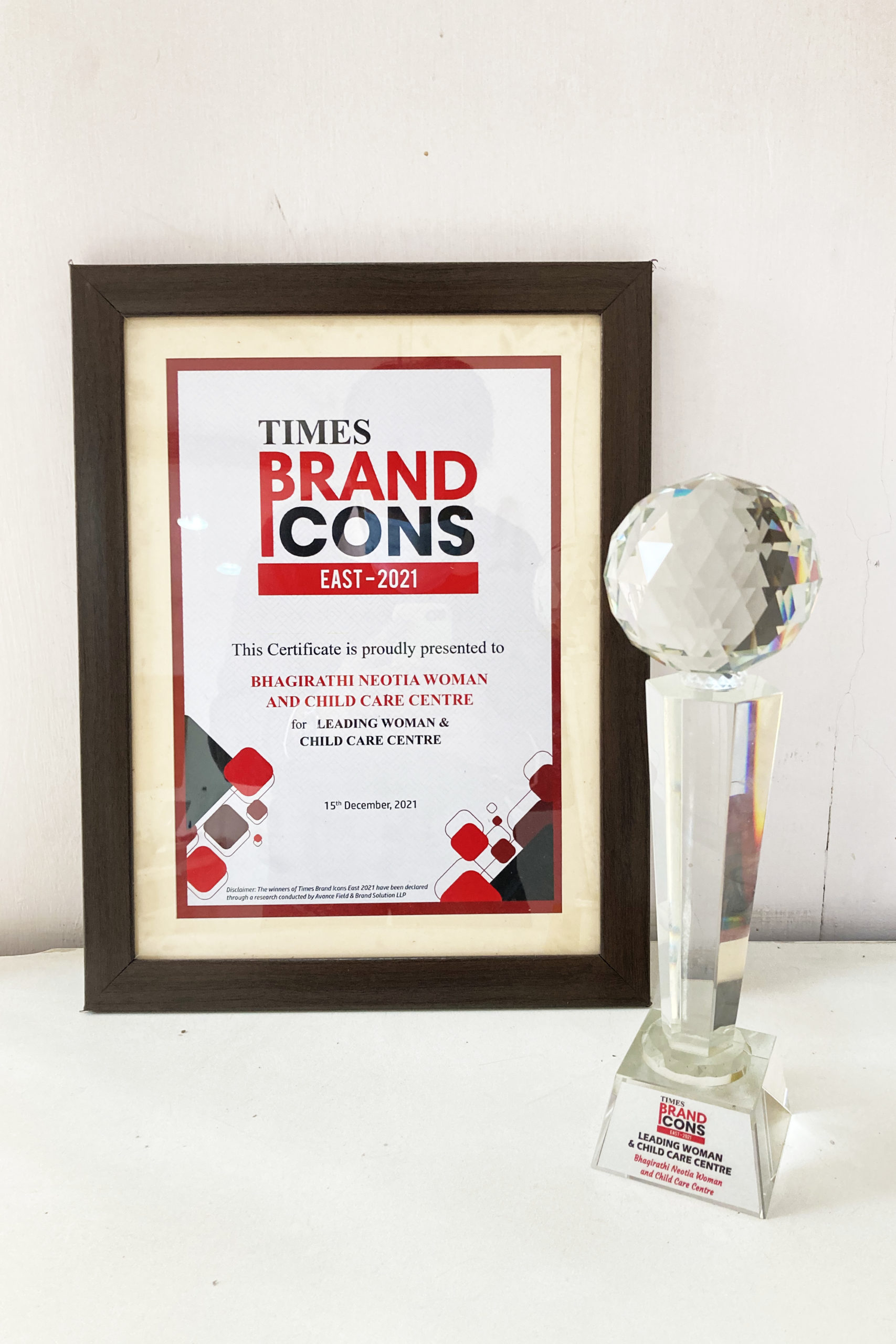 Times Brand Icons Award 2021 for Bhagirathi Neotia Woman & Child Care Centre for Leading Woman & Child Care Centre