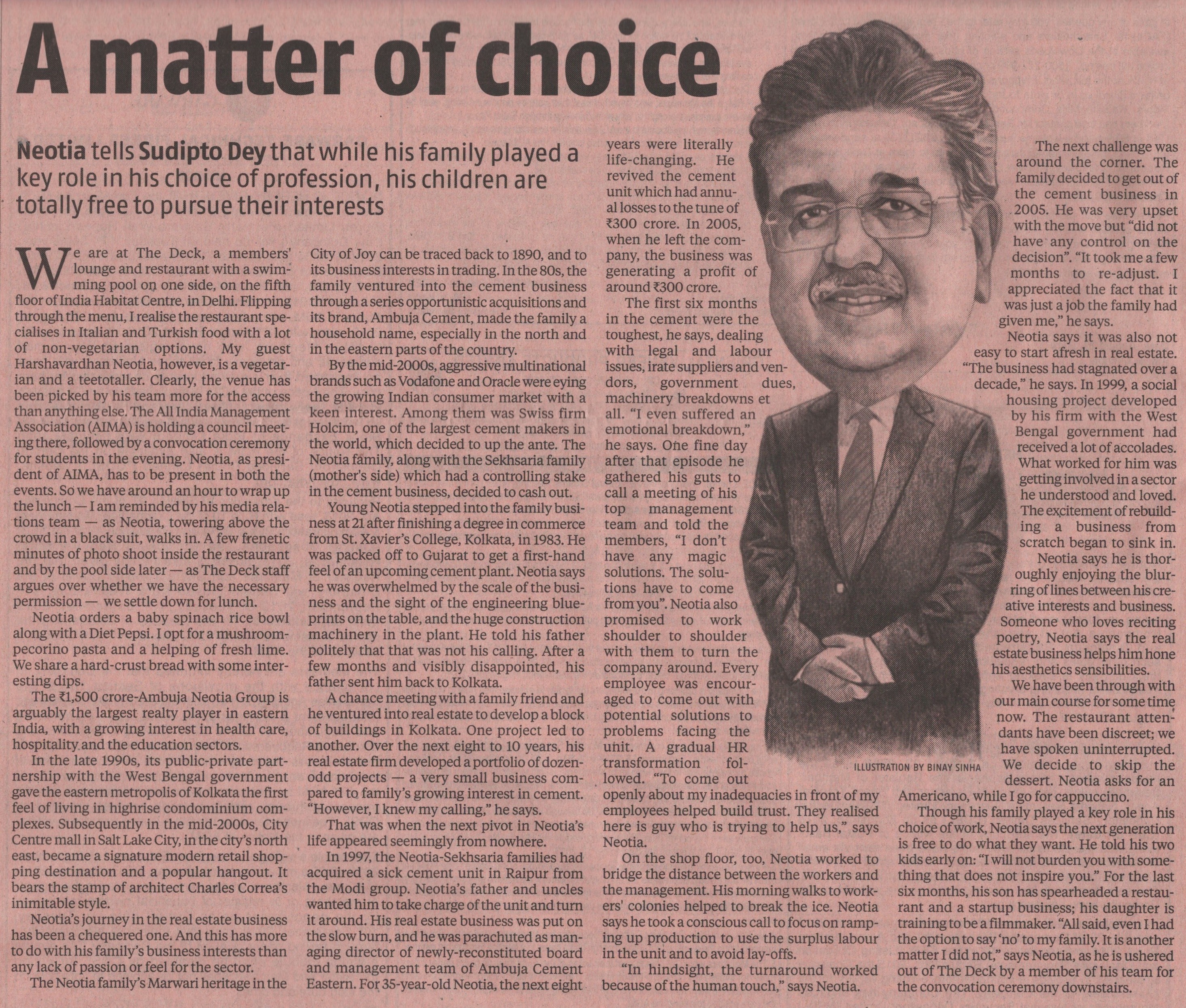 Business Standard Coverage | A matter of choice – Harshavardhan Neotia